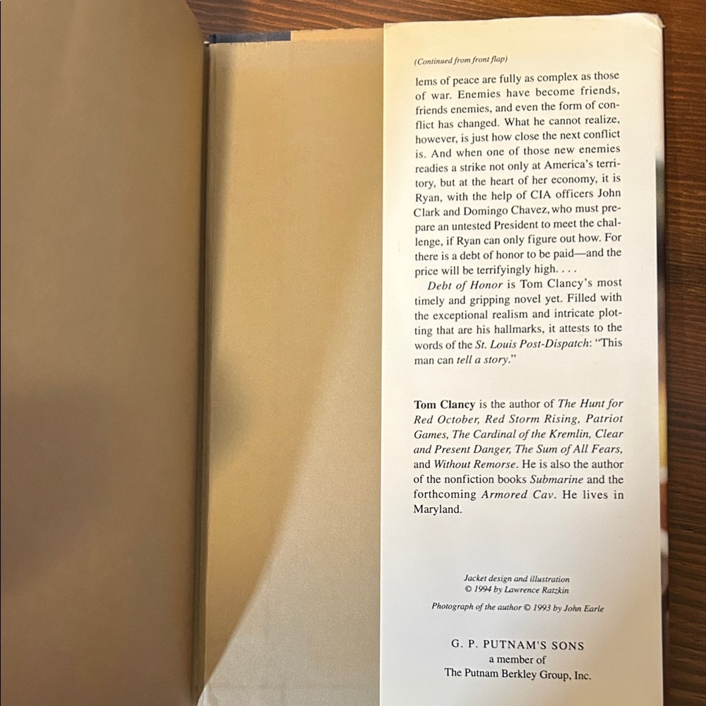 Tom Clancy Debt of Honor Hardcover Book - Picture 3 of 3